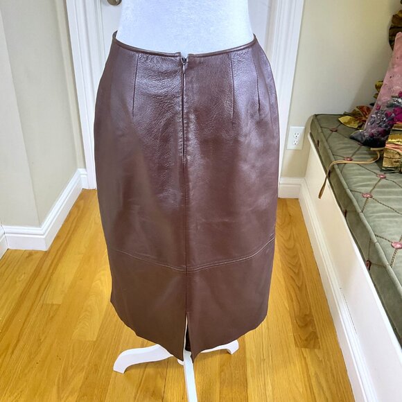 Clio Skirt Leather Midi Chocolate Brown Pencil Y2K (8) - Picture 4 of 8
